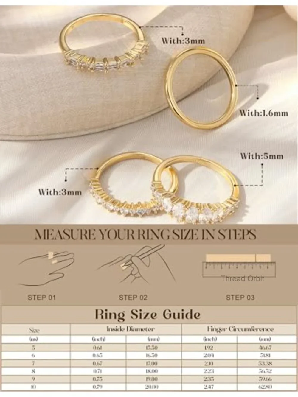 14K Gold Plated Stackable Rings Set - Dainty Cubic Zirconia Wedding Bands, Non